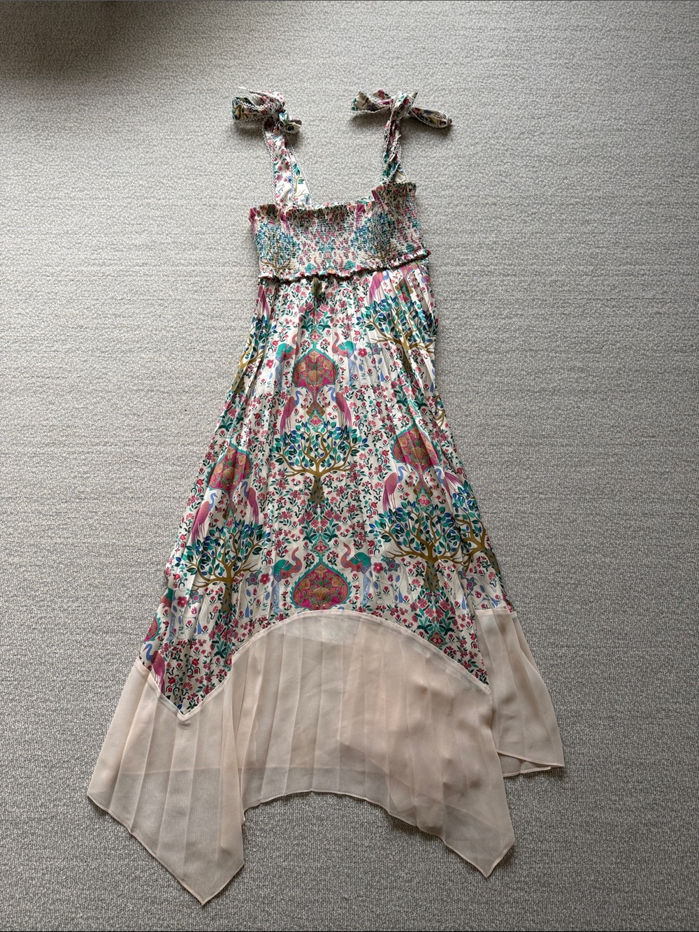Sandro Cream Floral High-Low Tie-Shoulder Maxi Dress